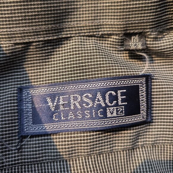 Versace Classic V2 Men’s Gray Check Dress Shirt 17.5 35/36 - Picture 2 of 9